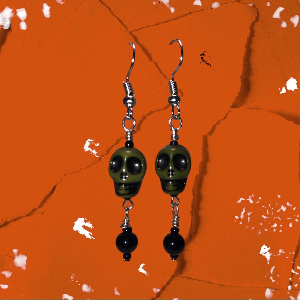 Green Skulls & Such Earrings